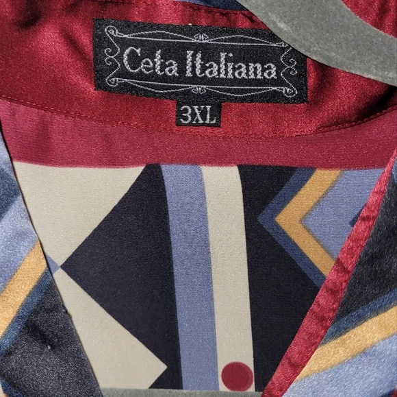 Vintage‎ Ceta Italiana 100% Silk S/S Shirt Blue Men’s 3XL *Flaw* - Picture 3 of 7